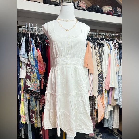 🆕Ruffle Mini Dress Button Down Smocking Waist Feminine - Picture 7 of 8